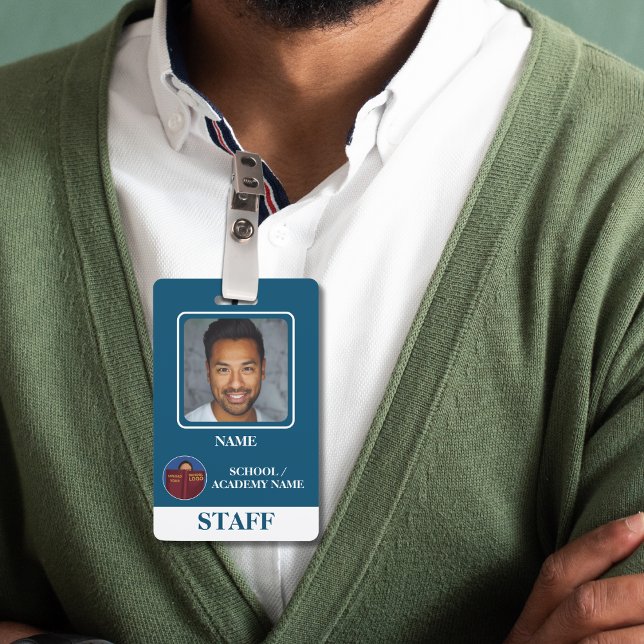 Modern Blue School Logo Staff Employee Badge ID Badge (Creator Uploaded)