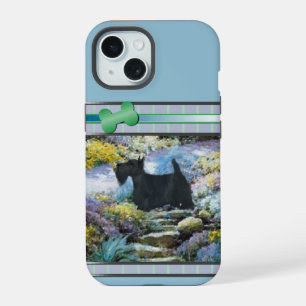 Modern Blue Scottish Terrier Dog Art iPhone 15 Case