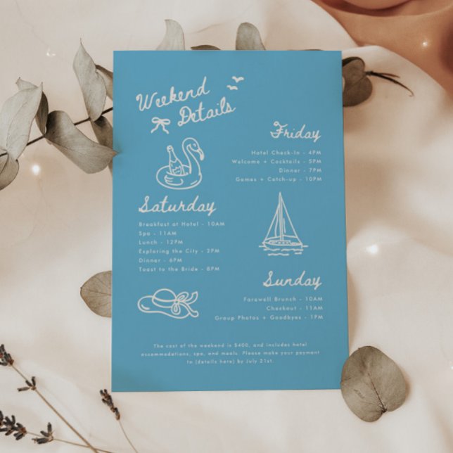Modern Blue Script Bachelorette Weekend Details Enclosure Card (Creator Uploaded)