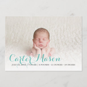 Modern Blue Script Birth Announcement