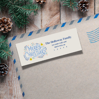 Modern Blue Script Merry Christmas  Return Address