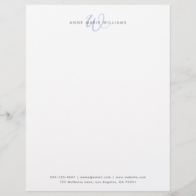 Modern Blue Script Monogram Custom Letterhead (Front)