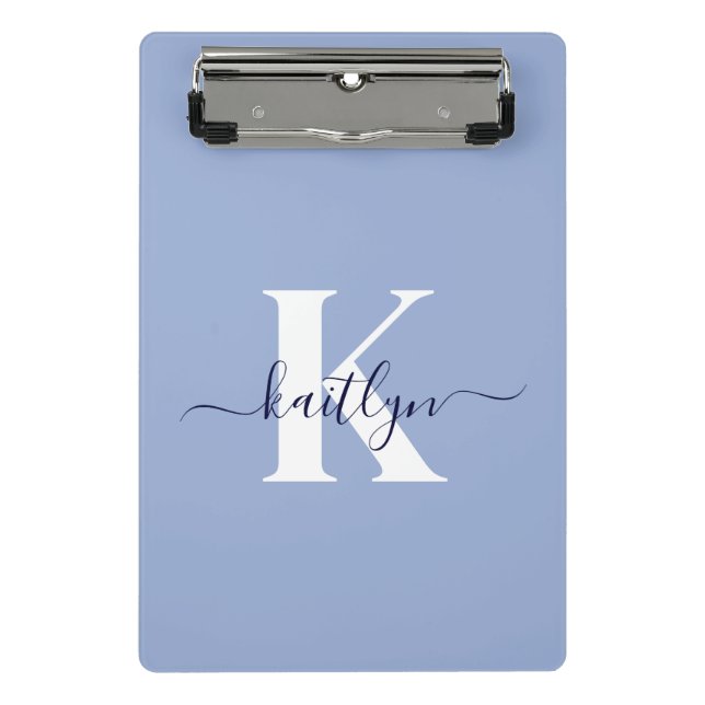 Modern Blue Script Monogram Mini Clipboard (Front)