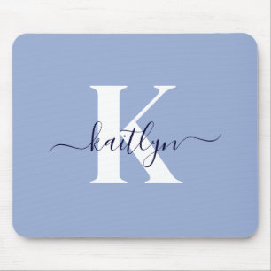 Modern Blue Script Monogram Mouse Mat