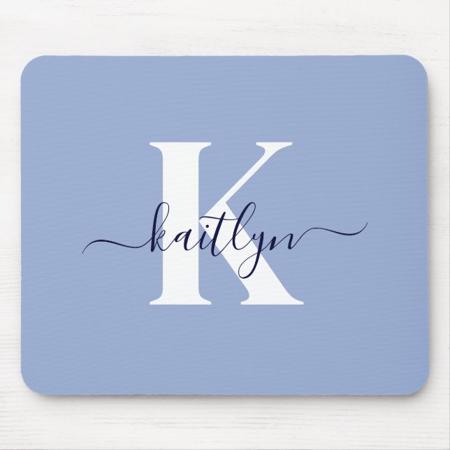 Modern Blue Script Monogram Mouse Mat (Front)