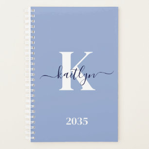 Modern Blue Script Monogram Planner