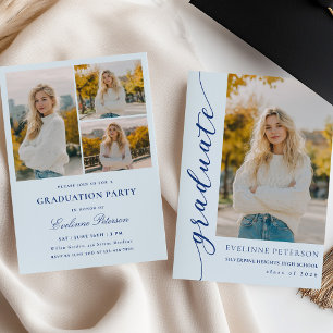 Modern Blue Script Photo Graduation Invitation
