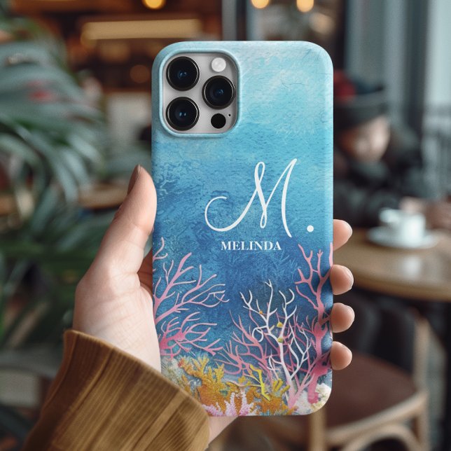  Modern Blue Sea Motif Monogram Case-Mate iPhone Case (Creator Uploaded)
