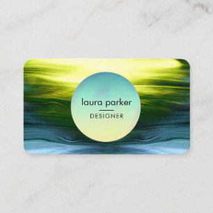 Modern Blue SeaGreen Circle Moon Watercolour Wave  Business Card