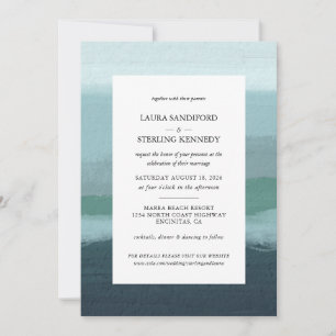 Modern Blue Seascape Art Wedding Invitation
