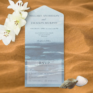 Modern Blue Seascape Beach Dinner All In One Invitation