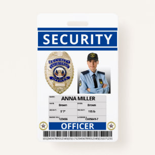 Modern Blue Security Custom Name Guard Employee ID Badge