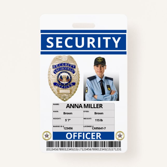 Modern Blue Security Custom Name Guard Employee ID Badge (Front)