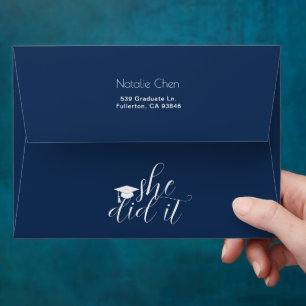 Modern Blue She Did It Graduation Announcement Envelope