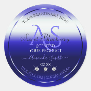Modern Blue Shimmery Product Label Initials Jewels