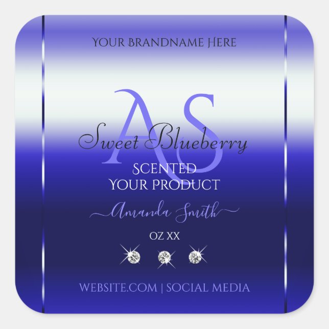 Modern Blue Shimmery Product Label Initials Jewels (Front)