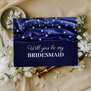 Modern Blue Silk Will You Be My Bridesmaid Postcard