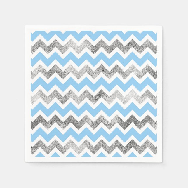 Modern Blue Silver baby shower napkins (Front)