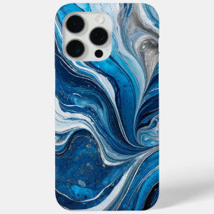 Modern Blue Silver Elegant Marble iPhone 15 Pro Max Case