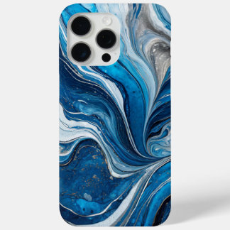 Modern Blue Silver Elegant Marble iPhone 15 Pro Max Case