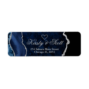 Modern Blue & Silver Faux Glitter Agate Wedding