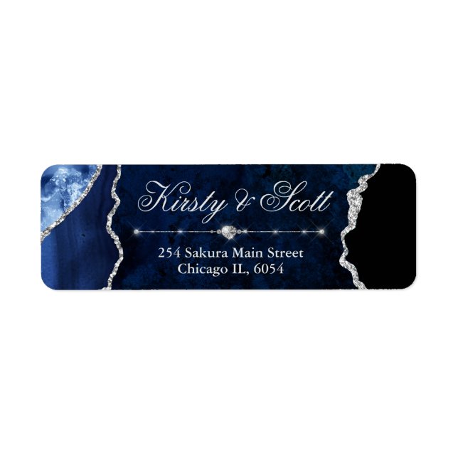 Modern Blue & Silver Faux Glitter Agate Wedding (Front)