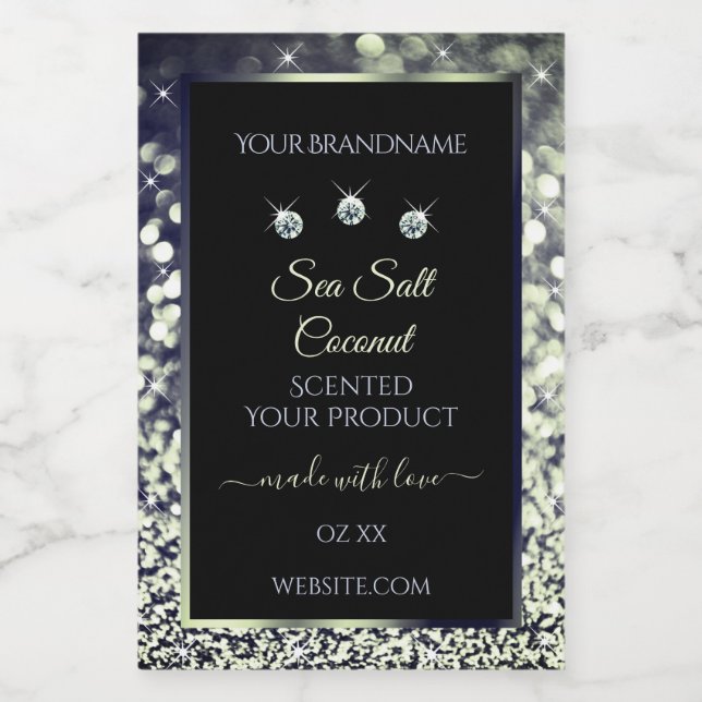 Modern Blue Silver Glitter Product Labels Diamonds (Single Label)