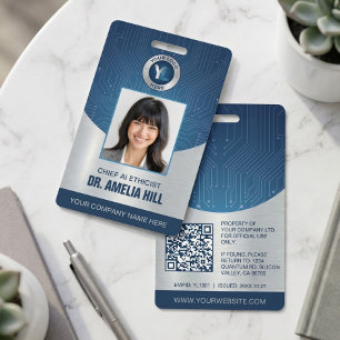 Modern Blue Silver IT Tech Employee Photo ID Badge