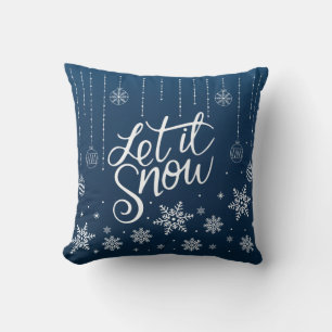 Modern Blue, Silver Merry Christmas Snowflakes Cushion