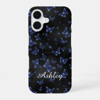 Modern Blue Silver  Script Name Butterflies