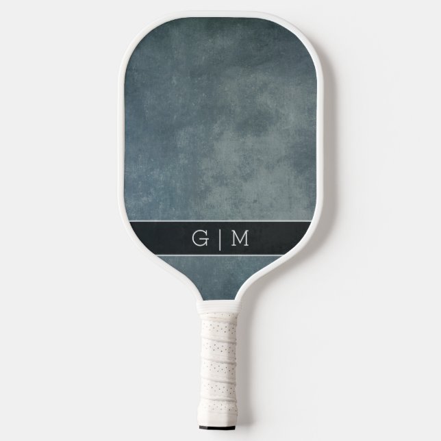Modern blue simple textured monogram pickleball paddle (Back)