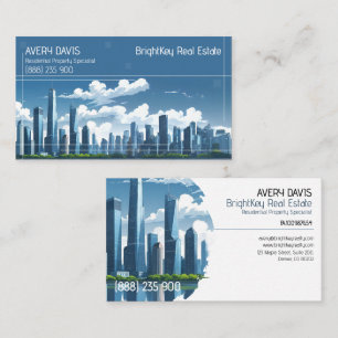 Modern Blue Skyline Real Estate Business Card