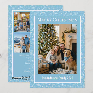 Modern Blue Snowflake 5 Photo Custom Holiday Card