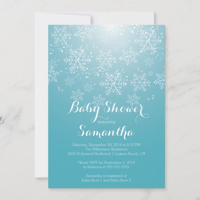 Modern Blue Snowflake Boys Baby Shower Invitation (Front)