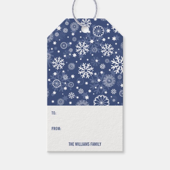 Modern Blue Snowflake Christmas Holiday Gift Tag (Front)