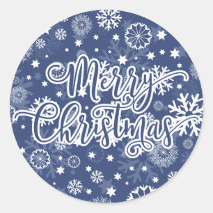 Modern Blue Snowflake Merry Christmas Sticker