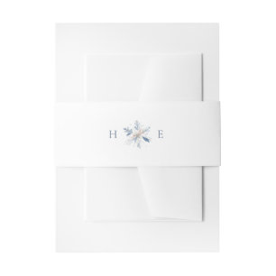 Modern Blue Snowflake Monogram Wedding Invitation Belly Band