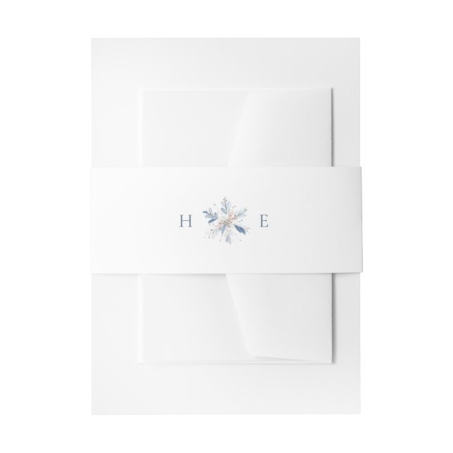 Modern Blue Snowflake Monogram Wedding Invitation Belly Band (Front Example)
