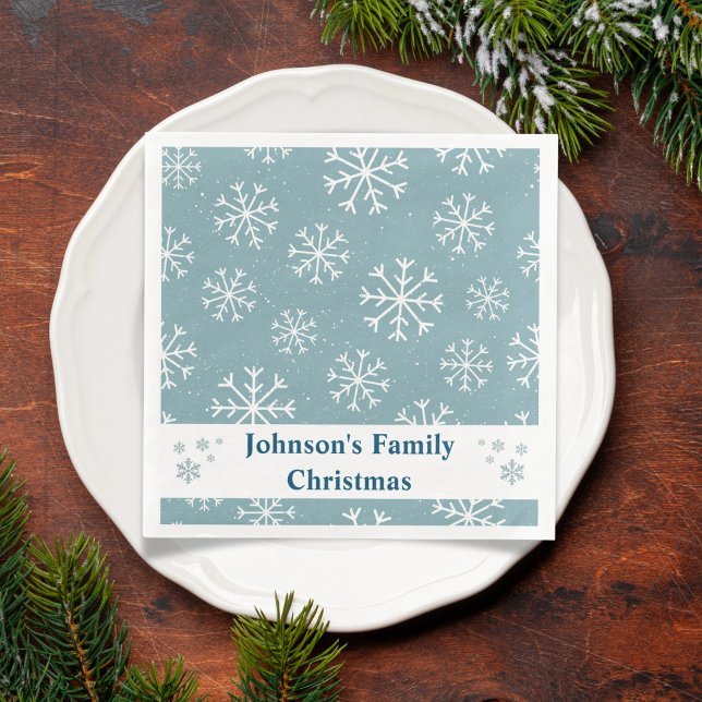 Modern Blue Snowflake  Napkin (Blue Snowflake Dinner Napkin)