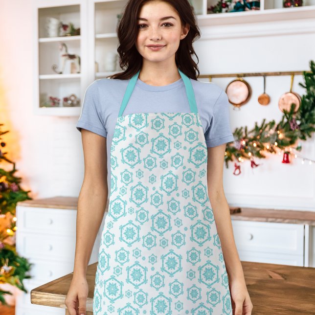 Modern Blue Snowflake Pattern Snow Christmas Apron (Creator Uploaded)
