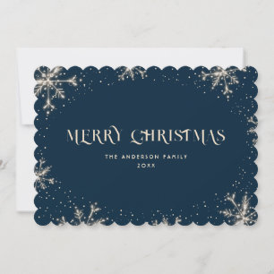 Modern Blue Snowflake Snow Merry Christmas Card