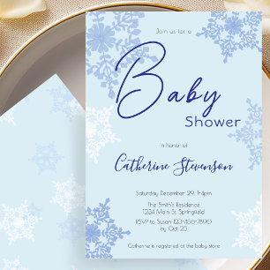Modern Blue Snowflake Winter Baby Shower Invitation