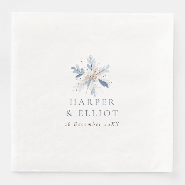 Modern Blue Snowflake Winter Wedding Napkin (Front)