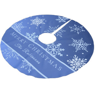 Modern Blue Snowflakes Brushed Polyester Tree Skirt