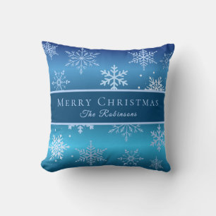 Modern Blue Snowflakes Cushion