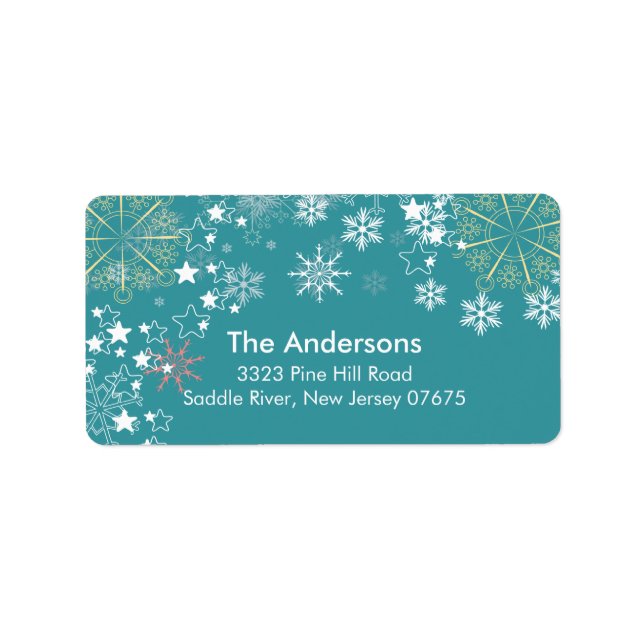Modern Blue Snowflakes Scene Return Address Label (Front)