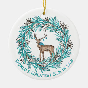 Modern Blue  Son In Law Deer Ceramic Ornament