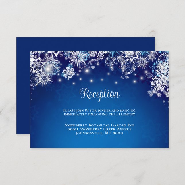 Modern Blue Sparkle Snowflake Wedding Enclosure Card (Front/Back)