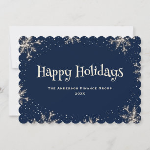 Modern Blue Sparkling Snowflakes Business Holiday Card