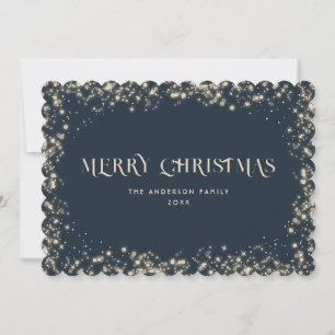 Modern Blue Sparkly Snowy Merry Christmas Card